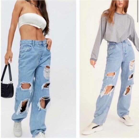 BDG Denim - Urban Outfitters BDG High Rise Loose Baggy Oversized Distress Wide Leg Jeans 28
